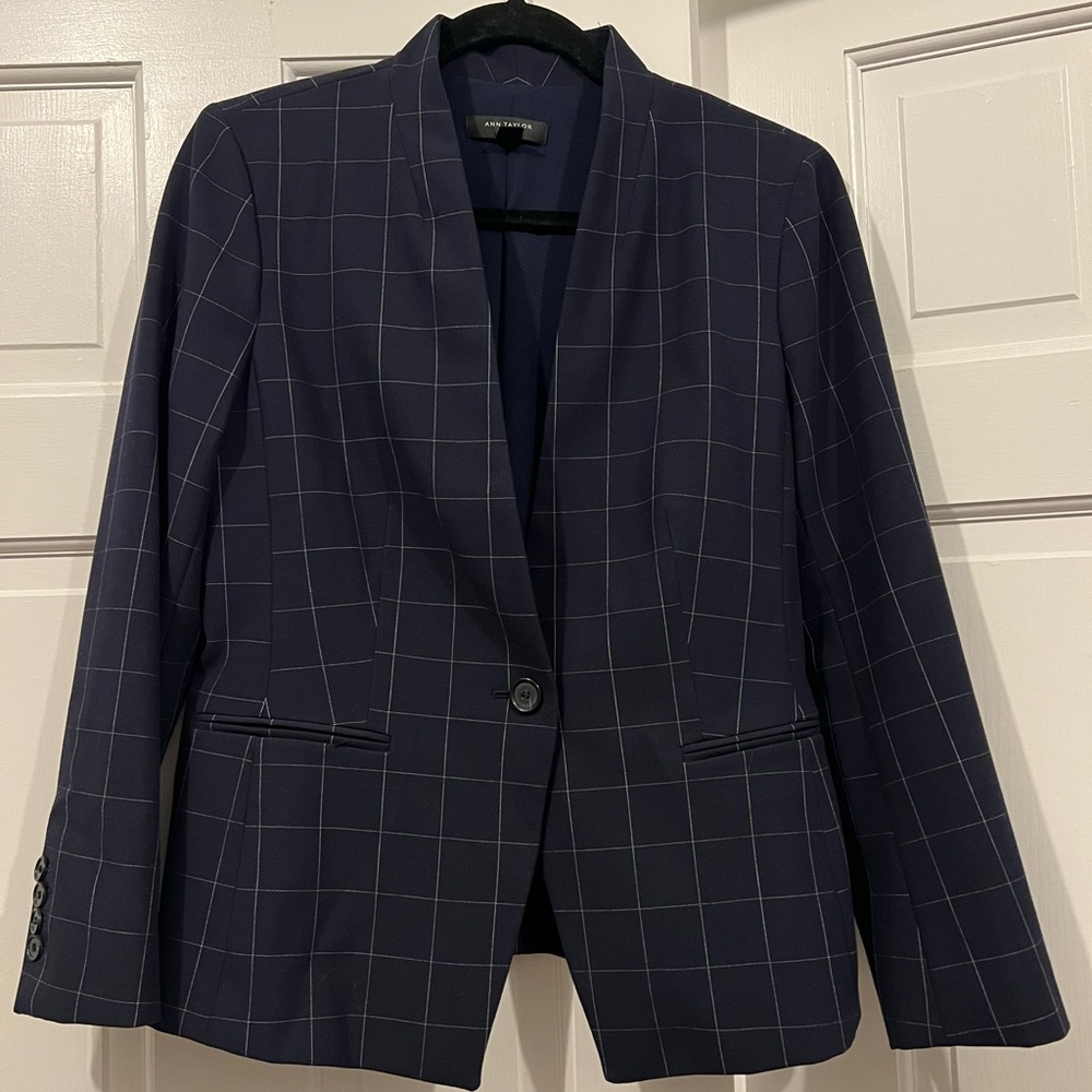 Ann Taylor Bi-Stretch Blazer in Navy Windowpane - 4P (Part of a Set!)